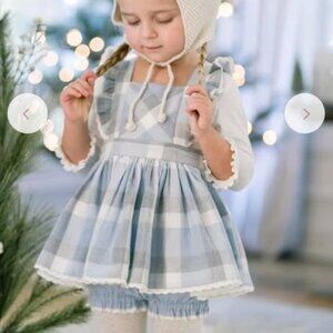 NWT Girls Well Dressed Wolf Petite Naomi Pinafore Set in Frost Blue Plaid 5 6 8
